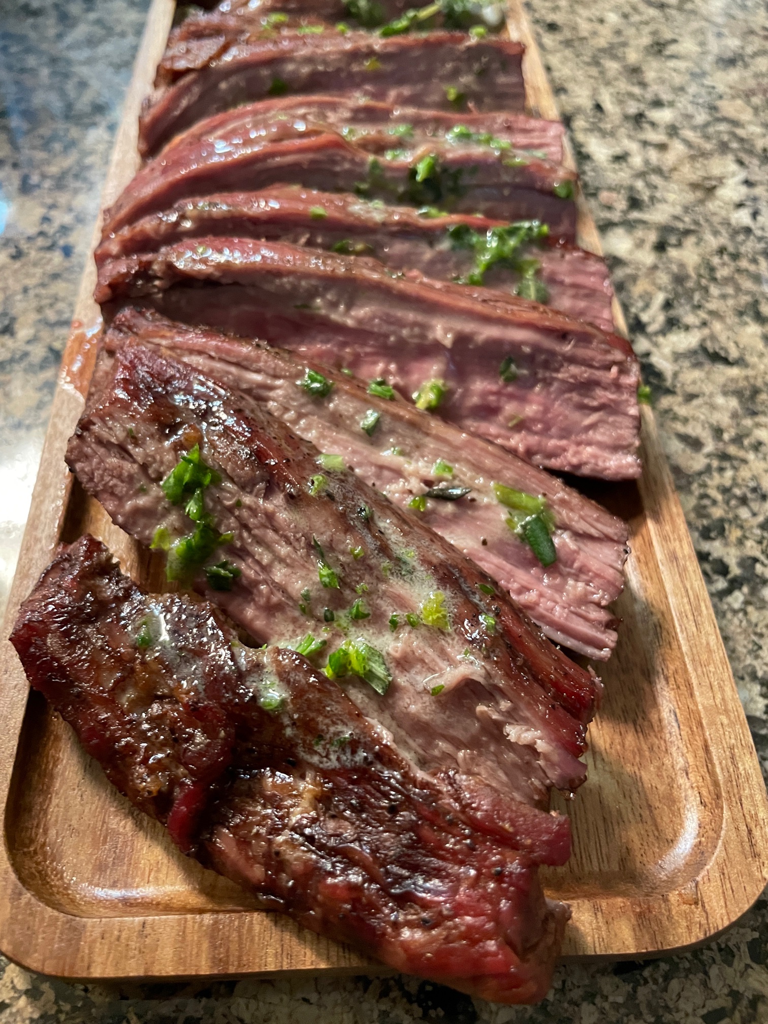 Flank steak with garlic herb butter sauce Asian American Culture and